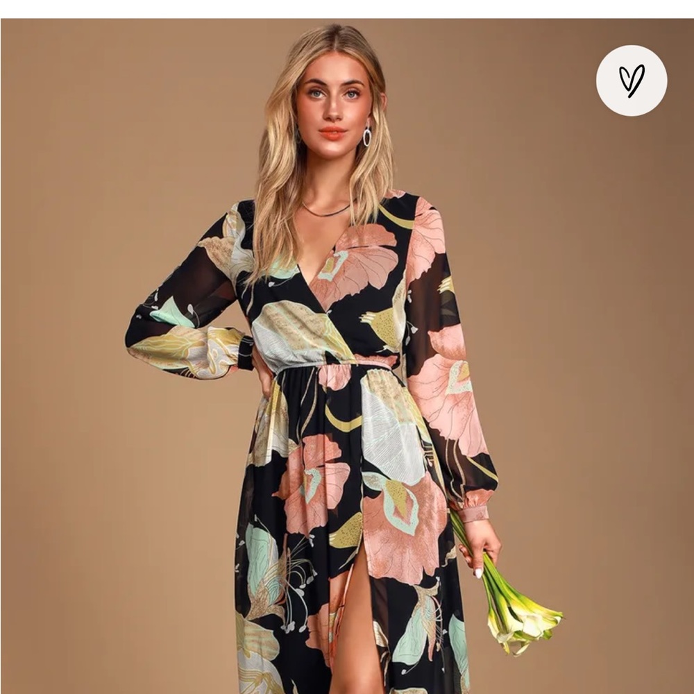 Wondrous Water Lilies Black Floral Print Maxi Dress -XS NWT